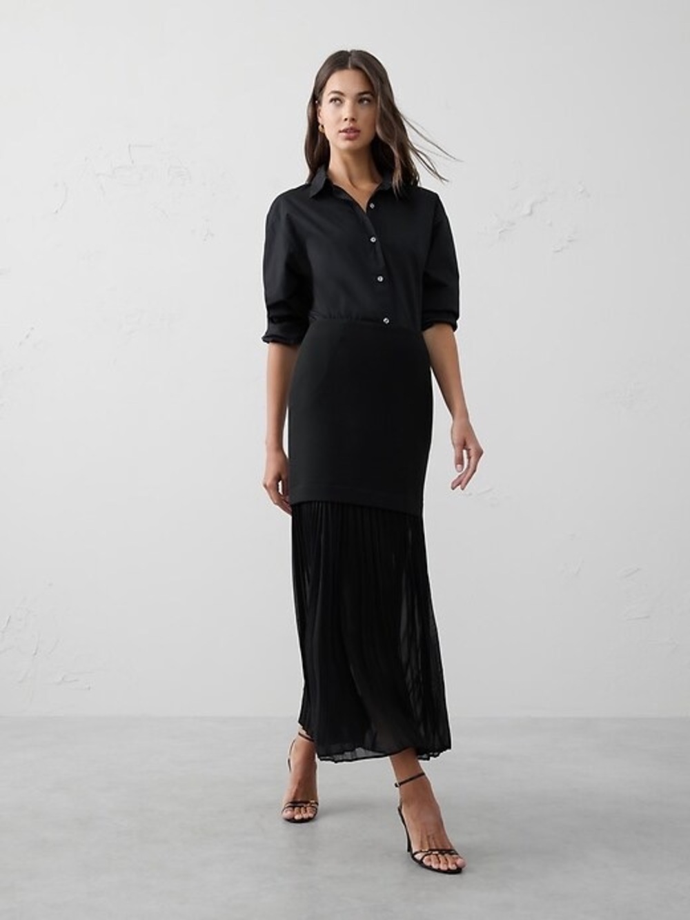 Banana Republic Black Pleated Maxi Skirt 14 Tall
